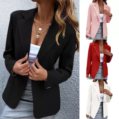 Buy Womens Long Sleeve Blazer Ladies Formal Work Coat Plus Size Outwear Jacket UK • 5.55£
