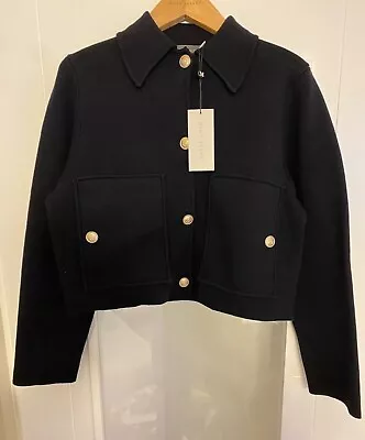 Buy RRP £119 Mint Velvet Navy Cotton Crop Knit Jacket Size Medium • 89£