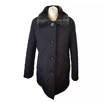 Buy Gallery Womens Quilted Jacket Black Size M Faux Fur Lining Large Fur Collar Warm • 19.99£