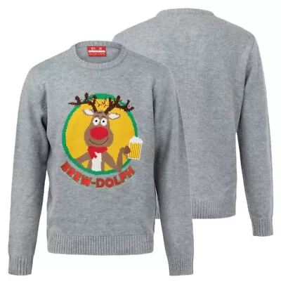 Buy Men Christmas Star Brewdolph Knitted Jumper Size M  • 9.99£