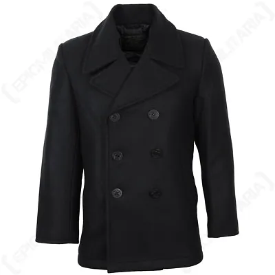Buy Men's Black US Navy Pea Coat Warm Vintage Style Wool Naval Jacket Overcoat • 89.95£