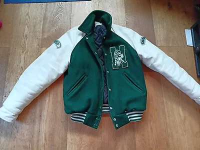 Buy Vintage Varsity Jacket - Authentic NFL Colts Green/White Leather Sleeves • 60£