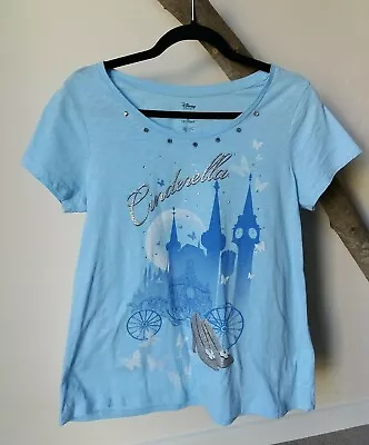 Buy Disney Store Cinderella T-Shirt Women Size M Medium Beaded Glitter Blue Princess • 18.50£