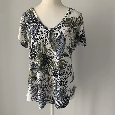 Buy WITCHERY Women's TOP Size S - Leaf Print 100% LINEN T-shirt • 15.78£