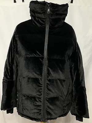 Buy EX Badgley Mischka Coat Puffer Jacket Faux Velvet Black Down Feather Large L • 39.99£