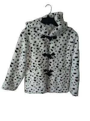 Buy Disney Store 101 Dalmatian Coat Black White Size M (8) Faux Fur Cruella Hood • 36.15£