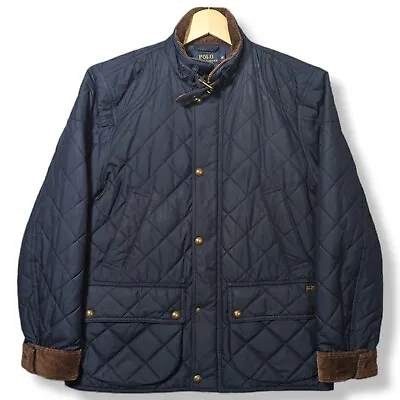 Buy POLO RALPH LAUREN Quilted Jacket Size Medium Navy Country Coat Corduroy • 39.99£