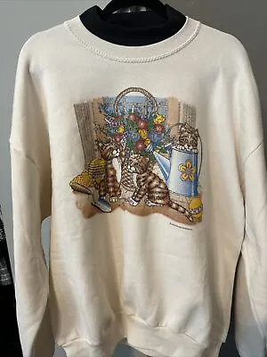 Buy Jerzees Sweatshirt Vintage Xl Womens Pull Over Cats Flowers Watering Can USA • 47.24£