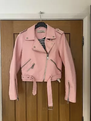 Buy Ladies Zara Pink Faux Leather Mock Snakeskin Biker Jacket Size S 8-10 • 9.99£