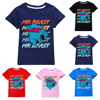 Buy Kids Boys Girls Mr Beast Short Sleeve T-Shirt Summer Casual Print Basic Tee Tops • 7.09£