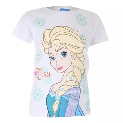Buy Disney Frozen Elsa Snowflake Girls T-Shirt In White-Brand New-100% Authentic • 14.99£