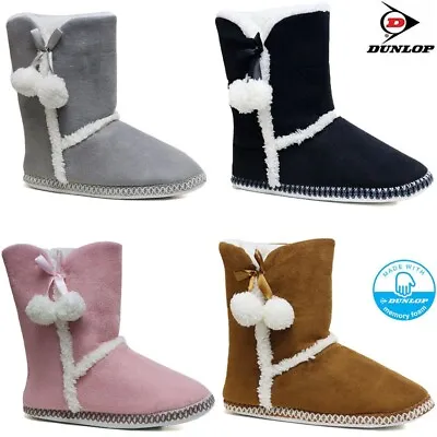 Buy Ladies Slippers Women Dunlop Memory Foam Fur Thermal Ankle Boots Warm Shoes Size • 12.99£