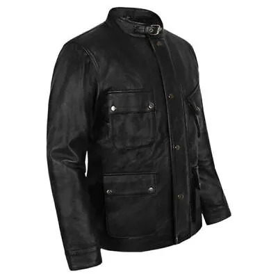 Buy Mens Military Black Real Soft Sheep Leather Blazer Vintage Jacket Pea Coat • 79.99£