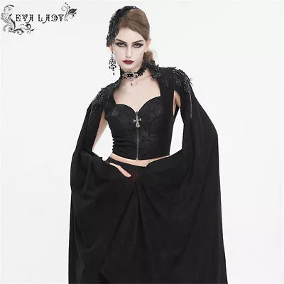 Buy Eva Lady Women Black Gothic Cross Embellished Long Cape Sleeve Short Jacket • 99.22£
