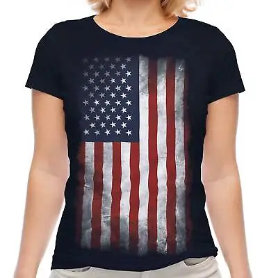 Buy Stars And Stripes Faded Flag Ladies T-shirt Tee Top Usa Us United States America • 9.95£