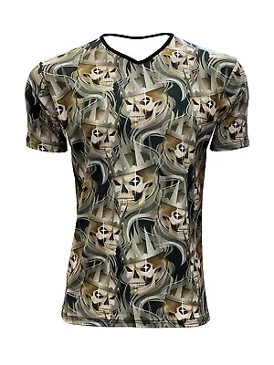 Buy Men's All Over Warrior Viking Skulls Skull Print V Neck T-shirt Top Alternative • 21.99£