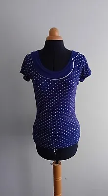 Buy ❤️Blue And White Polka Dot Nautical Peter Pan Collar Tee Shirt Pussy Deluxe❤️ • 18£