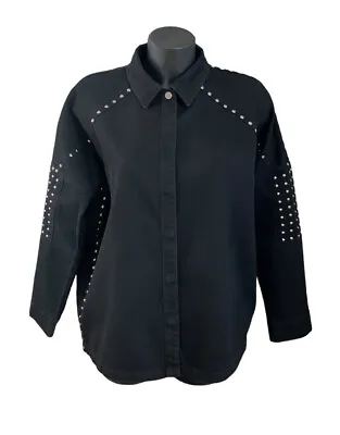 Buy Zara Women’s Denim Black Studded Jacket Size S/M Western Outdoor Snap Pockets • 15.97£