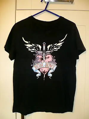 Buy Bon Jovi - Original  Heart & Winged Dagger Logo  Ladies Black T-shirt (s, 10/12) • 7.99£