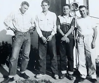Buy Vintage Photo 50s Rockabilly Men Smoking Rolled Jeans Cute Guys B&W Snapshot • 10.35£