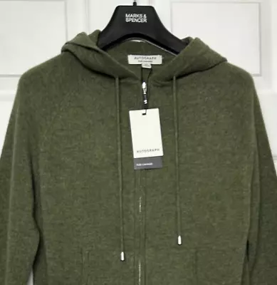 Buy M&S Ladies Cardigan Hoody Hoodie Green Pure Cashmere XS 6-8 BNWT Marks Autograph • 99.95£
