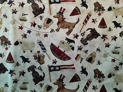 Buy Spirit Of America Folk Art Fabric Dogs Flags Celebration 4 Yds For Henry Glass • 42.95£