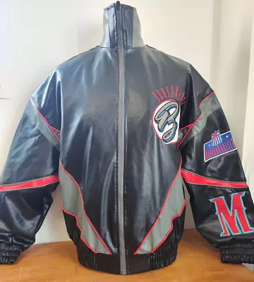 Buy Black Varsity Faux Leather Longline Bomber Jacket Size M Boston 1985 Design NEW • 39.99£