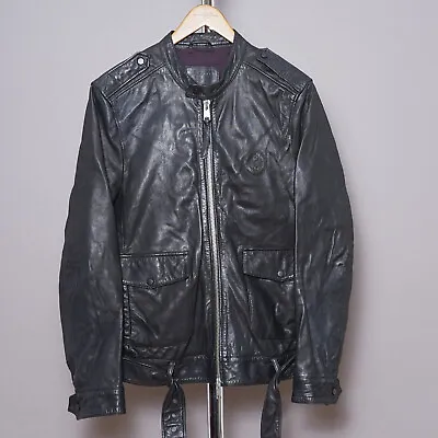 Buy ALL SAINTS Mens DORSET Leather Jacket L Black Biker Bomber Celebrity LARGE • 99.99£