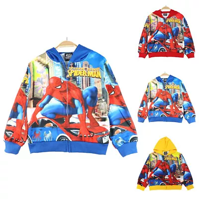Buy Kids Boys Superhero Spiderman Hoodies Sweatshirt Zip Up Hooded Coat Jacket Tops • 12.87£