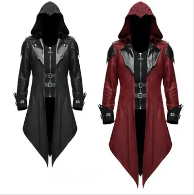 Buy Mens Gothic Matrix Trench Coat Steampunk Gothic Leather Jackets Cape Halloween • 67.19£