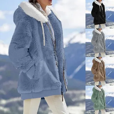Buy 8-22 Size Women Warm Teddy Bear Fluffy Coat Ladies Hooded Fleece Jacket Outwear • 14.49£