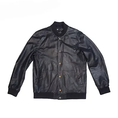 Buy Jeff Banks Soft Leather Bomber Jacket Size M Medium Black Lined Press Stud  • 29.99£