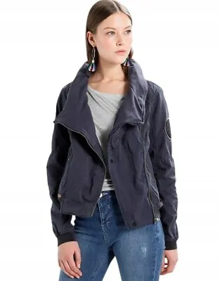 Buy Khujo Lexi S Smoky Grey High Soft Pleat Neck Biker Style Casual Jacket VGC  • 13£