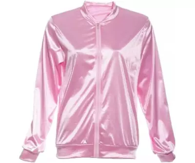 Buy Womens 50s Pink Satin Jackets – Ladies Zip UP 1950s Grease Jacket Hen Night • 10.49£