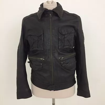 Buy Two Stoned Men's Leather Jacket Size S Dark Brown Lined Pockets Full Zip Used F1 • 9.99£
