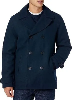 Buy Amazon Essentials Men's Double-Breasted Heavyweight Peacoat Navy Large 65% Wool • 27.50£