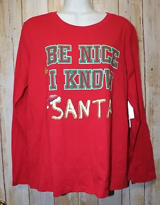 Buy Womens Red Jammies For Families Be Nice I Know Santa Sleep Shirt Size Large NEW • 14.47£