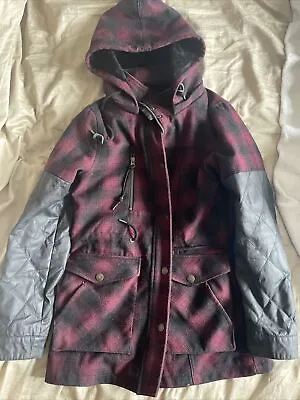 Buy VOLCOM Womens Hooded Windbreaker Jacket UK 10 Small Red Plaid Wool UG09 Coat • 5£
