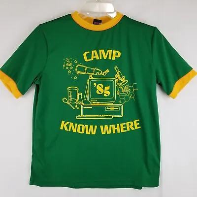 Buy Stranger Things Camp Know Where Shirt Youth Kid Medium/Large Green Yellow Ringer • 10.96£