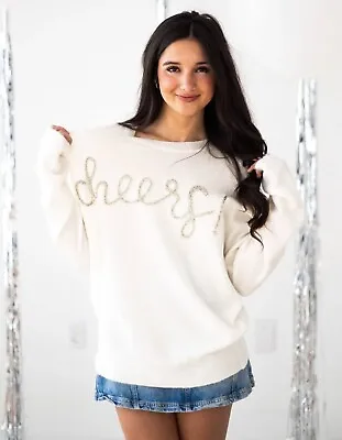 Buy Gilli Cheers Pullover Sweater, NWT.  White With Gold Metallic Thread. Size Small • 14.48£