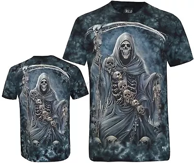 Buy Tie Dye T-Shirt Grim Reaper With Scythe And Chain Of Skulls Glow In Dark By Wild • 17.99£