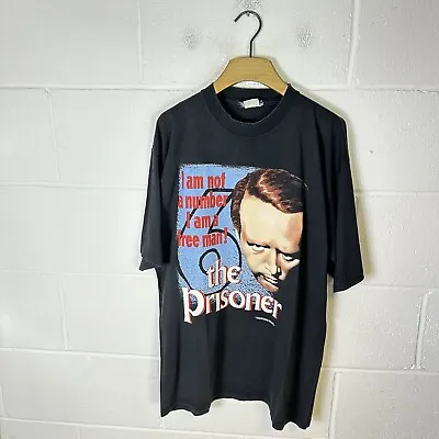Buy Vintage The Prisoner Shirt Mens Extra Large Black Movie Patrick Mcgoohan 90s • 53.95£
