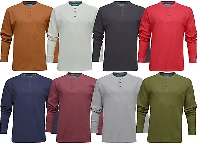 Buy Mens Henley Jumper Top Plain Long Sleeve Grandad Neck Waffle Knit T-shirt M-3XL  • 10.95£