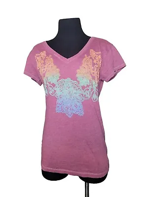 Buy Graphic T-Shirt Abstract Design Purple Colorful V-Neck Cotton LOL Vintage Large • 8.47£