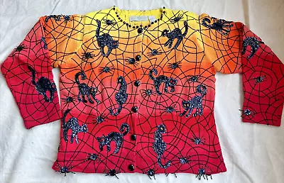 Buy Design Options Phillip Jane Gordon Sweater Black Cats & Spiders Large Beautiful • 82.04£