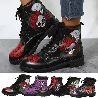 Buy Women's Block Chunky Ankle Boots Retro Shoes Army Goth Punk Platform Flatform UK • 9.46£