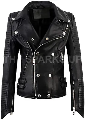Buy Womens Moto Biker Perfecto Style Genuine Quilted Leather Stylish Biker Jacket • 119.99£