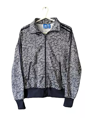 Buy Adidas Originals Jacket Womens Size 10 Track Top Full Zip Floral Pattern Black • 34.99£