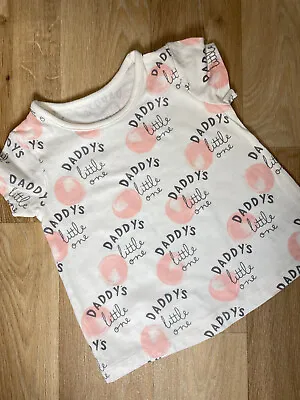 Buy Baby Girl 3-6 Months George White Pink Daddy's Little One Short Sleeve T-shirt • 1.50£