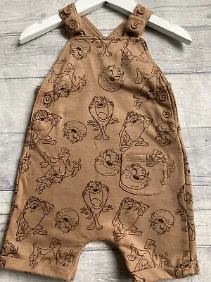 Buy LOONEY TUNES Taz Tan Coloured Cotton Dungarees Baby Boys Clothing 6-9 Months • 3.50£